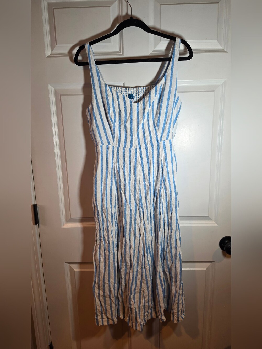 Old Navy Blue & White Striped Linen Blend Women’s Sundress Pockets L Tall